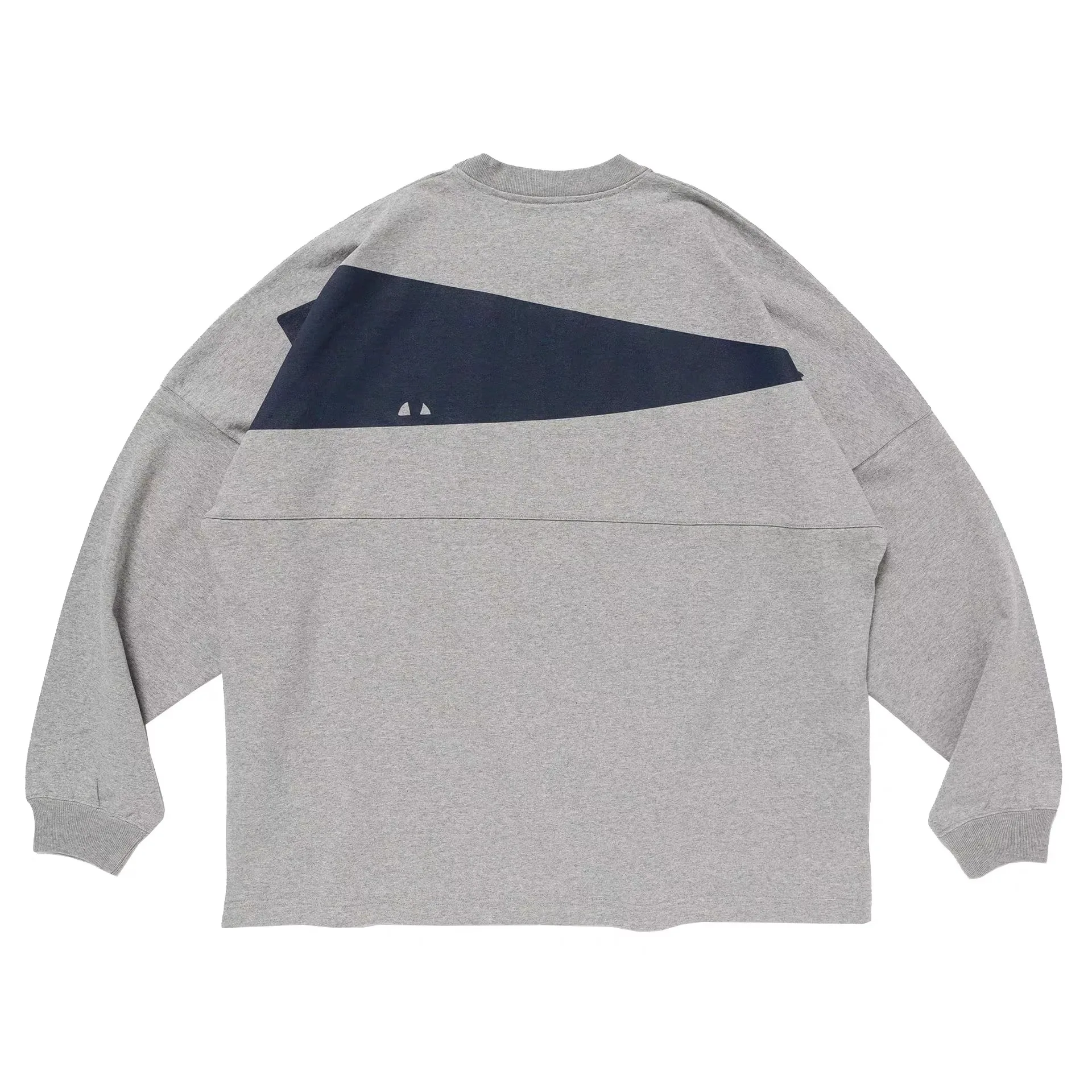 DCDT Japanese Back Printed Whale Logo Printed Splicing T-shirt Loose Long Sleeve Men T