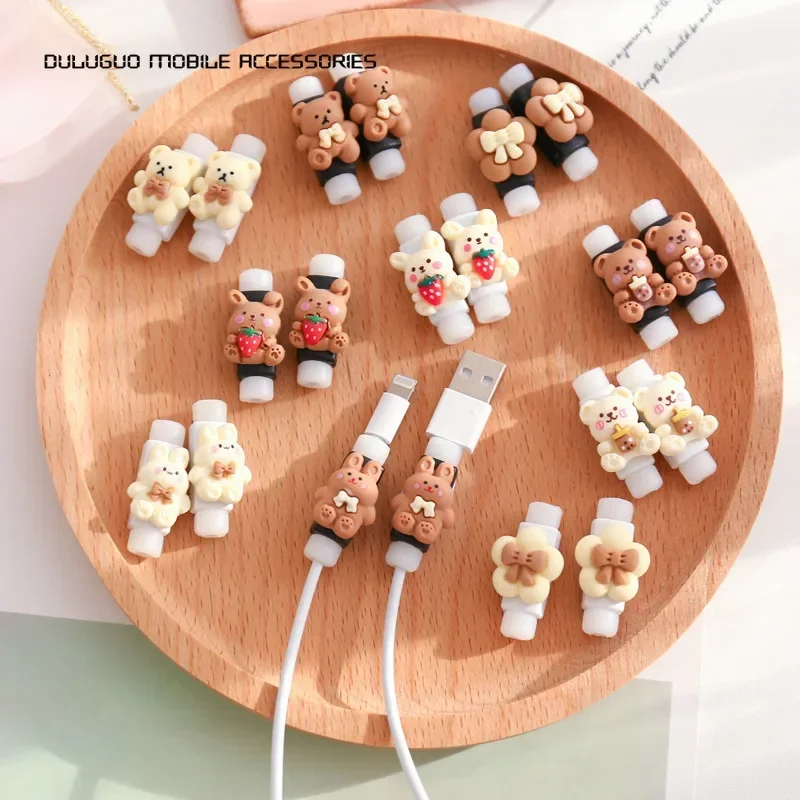 2pcs Cute Cartoon Data Cable Protective Cover Universal USB Charging Cord Earphone Cellphone Wire Holder Case Protector