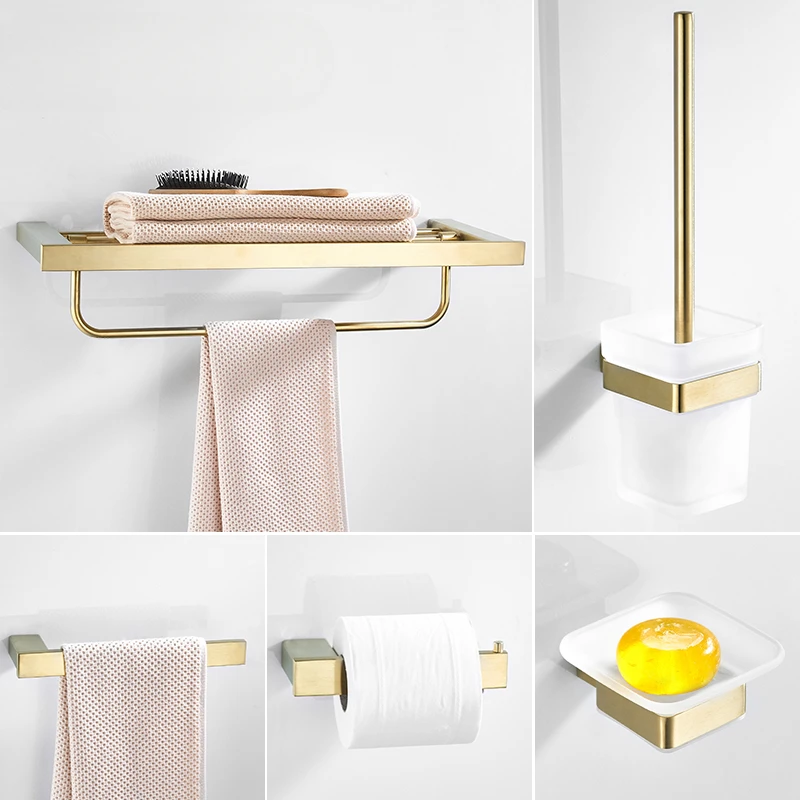 Nordic Gold Towel Rack 304 Stainless Steel Bath Towel Rack Bathroom Shelf Hardware Pendant Set