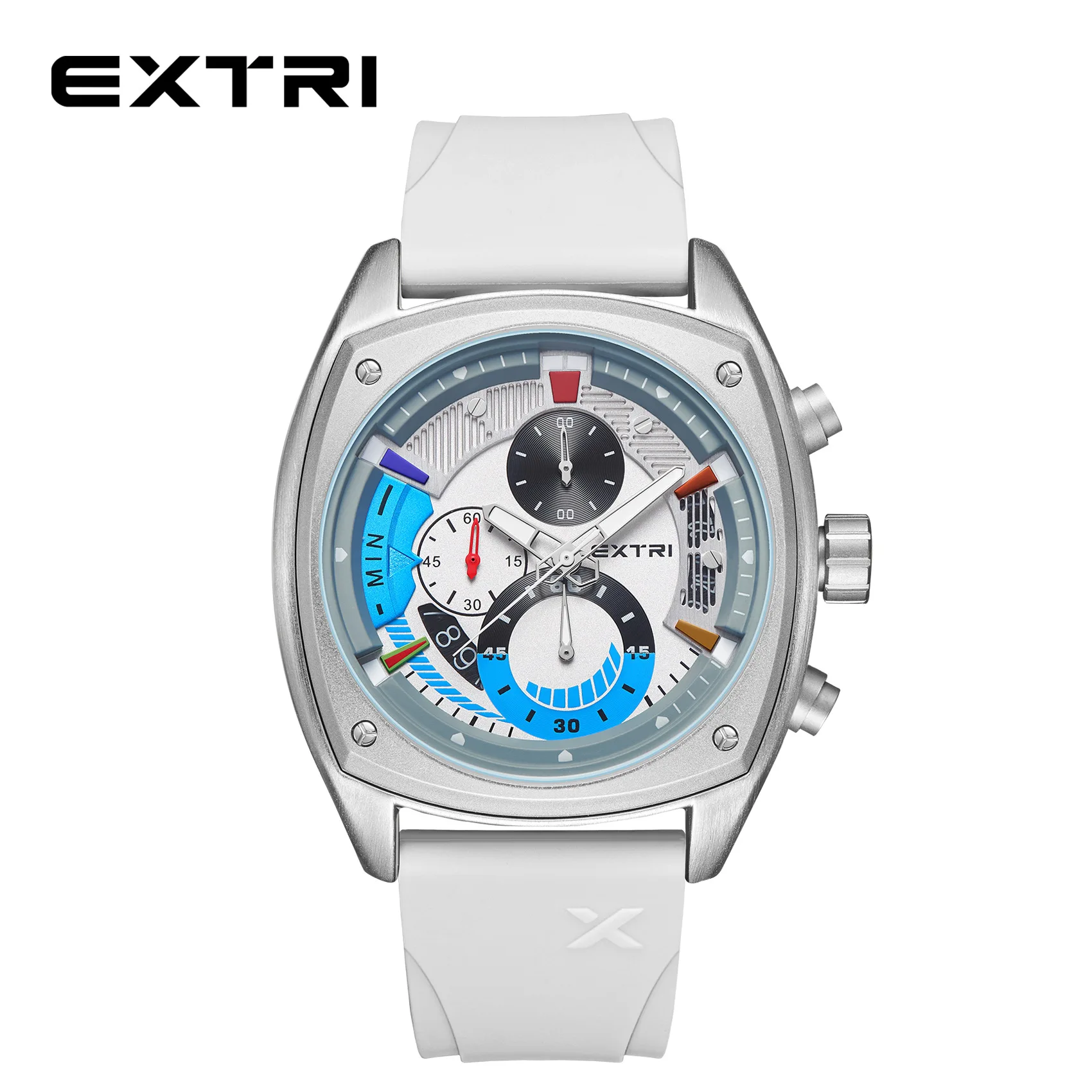 EXTRI New Stylish Square Silicone Strap 3ATM Waterproof Student Men\'s Sports Chronograph  Watch