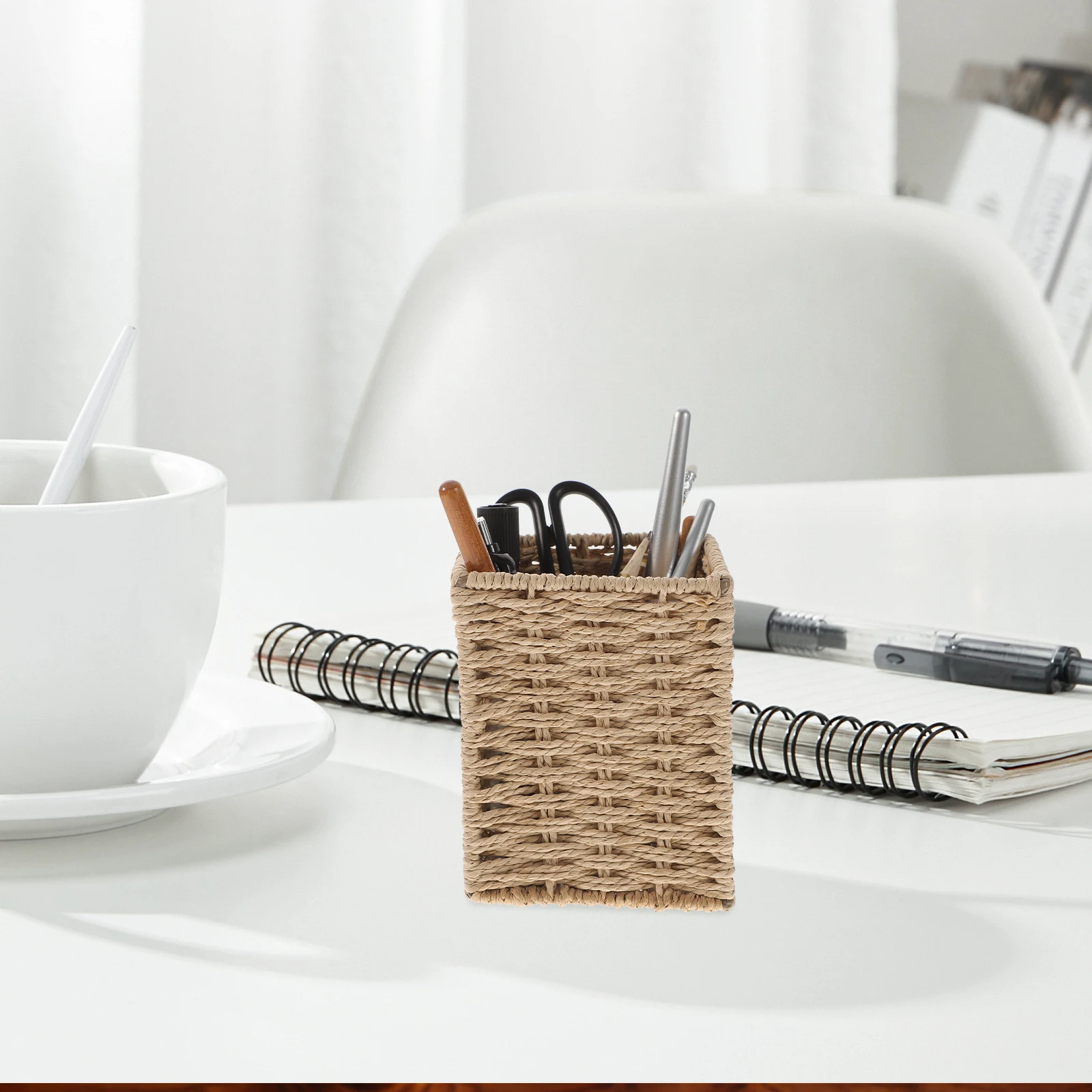 

Woven Storage Basket Paper Rope Desk Organizer Pen Holder Home Office Supplies Eco Friendly Container Small Sundries Basket