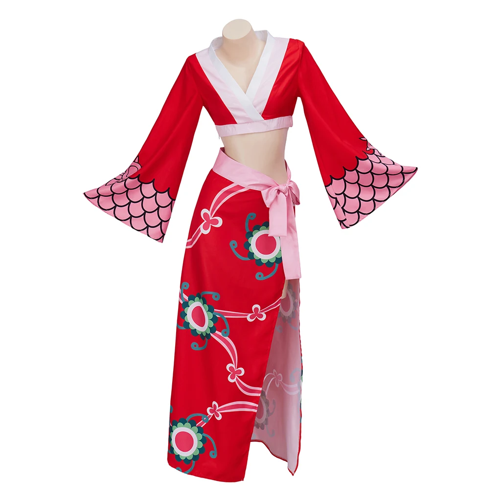 

Boa Hancock Cosplay Anime Costume Women Sexy Red Crop Top Slit Skirts Kimono Suit Halloween Party Comic Con Gown