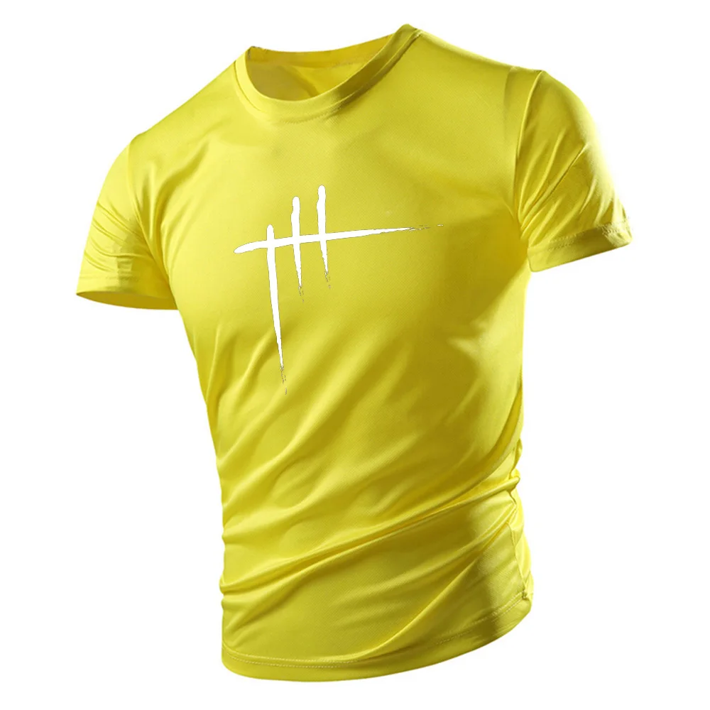 Men's T-shirt Outdoor Spring Summer Fitness Simple Muscle Cool Polyester Sweat Absorption Sports Running Fitness Training Size