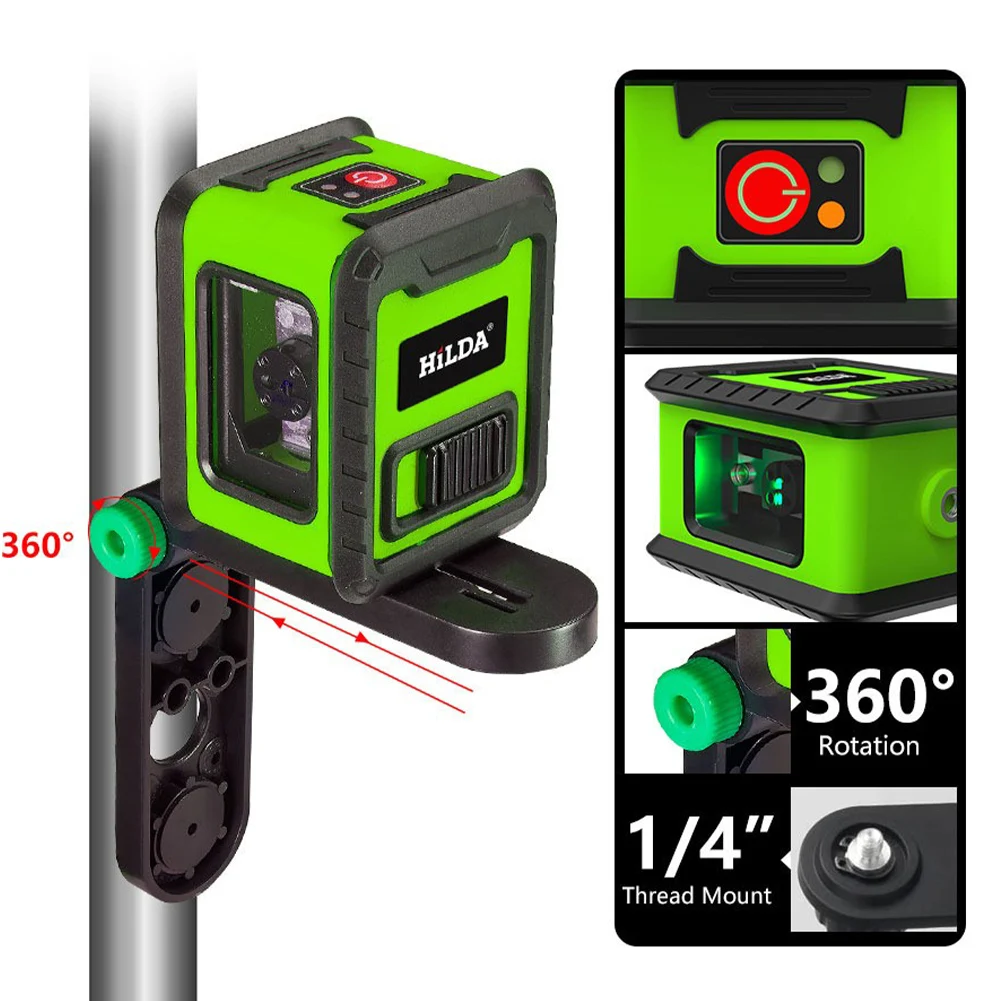 Decoration home clear 2-line laser level self leveling (4 degrees) green beam laser horizontal and vertical crosshairs