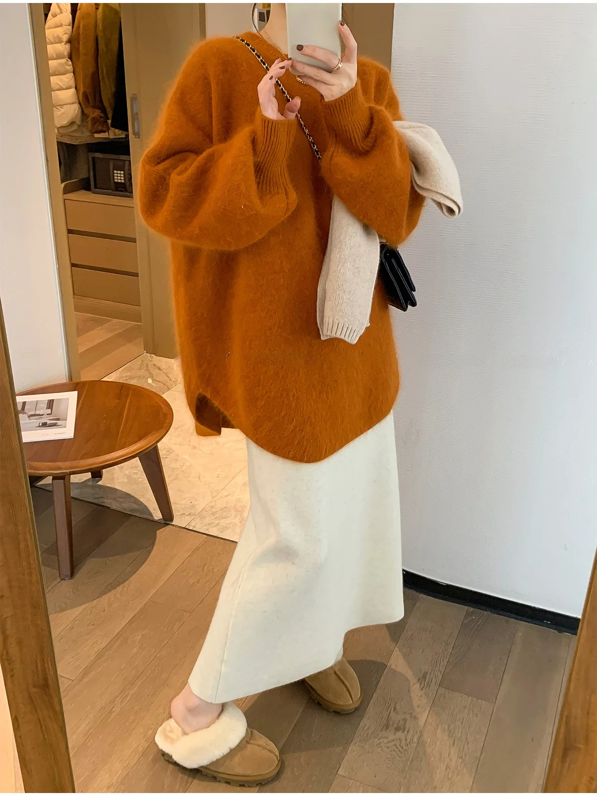 

Женский шерстяной вязаный свитер Thiened Lazy Sle round Ne Love Devil Fi оранжевого цвета, зимнее новое поступление, повседневное повседневное...