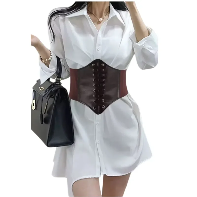 1pc Women's Corset Belt Fashion PU Leather Female Lace-up Corset Belts Slimming Waist Vintage Corset Black Wide Belt for Girl