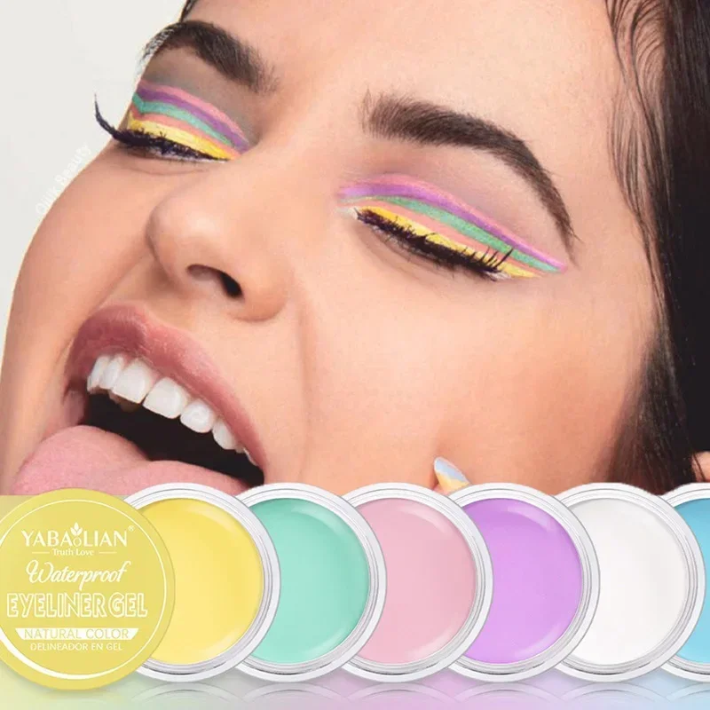 6 Colourful Eyeliner Cream with Brush Set Pink Blue Yellow Waterproof Eyeliner Gel Long-lasting Eyes Outline Contour Makeup Tool