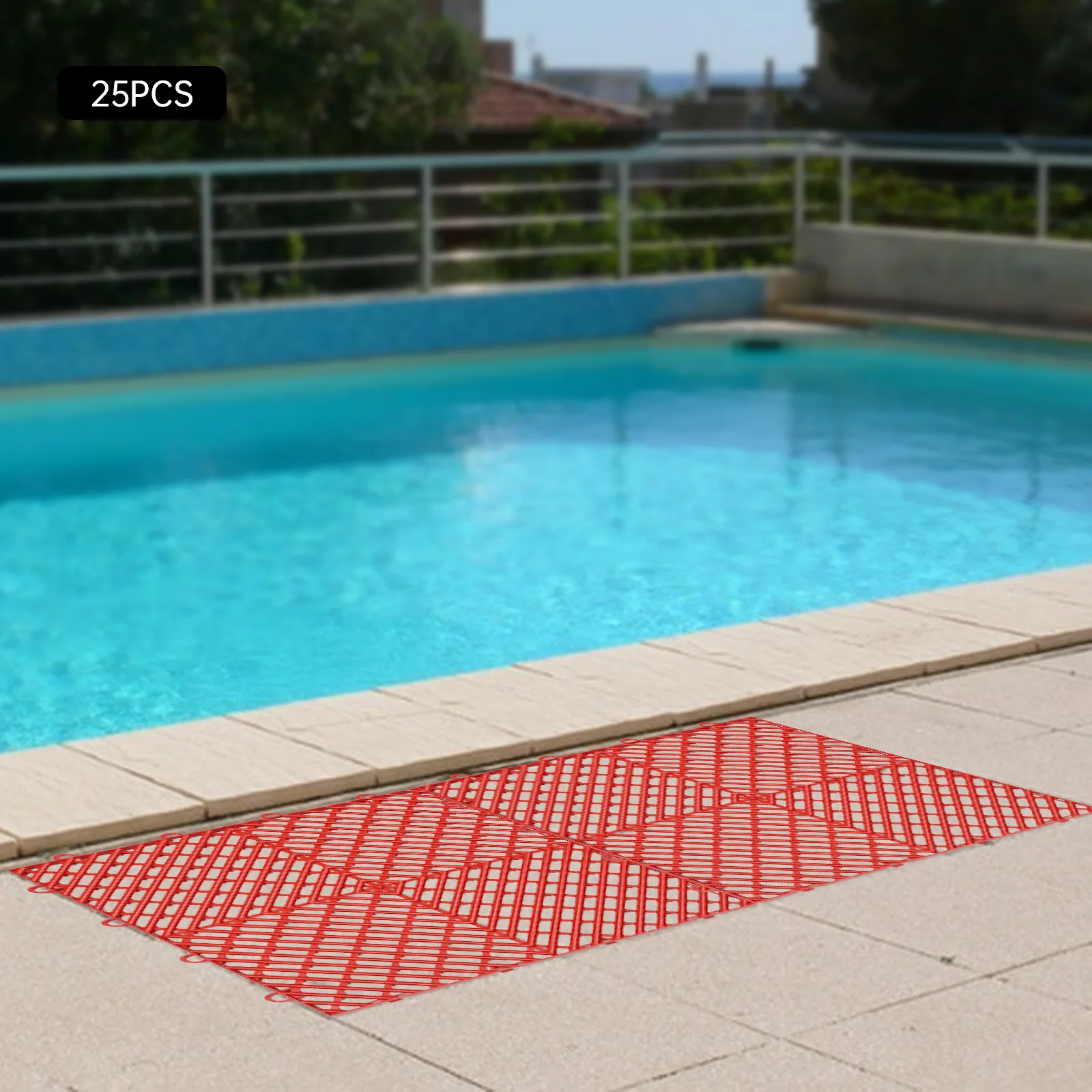 Tiles Interlocking 25PCS Red, Drainage Tiles 12x12x0.5 Inches, Deck Tiles Outdoor Floor Tiles, Outdoor Interlocking Tiles