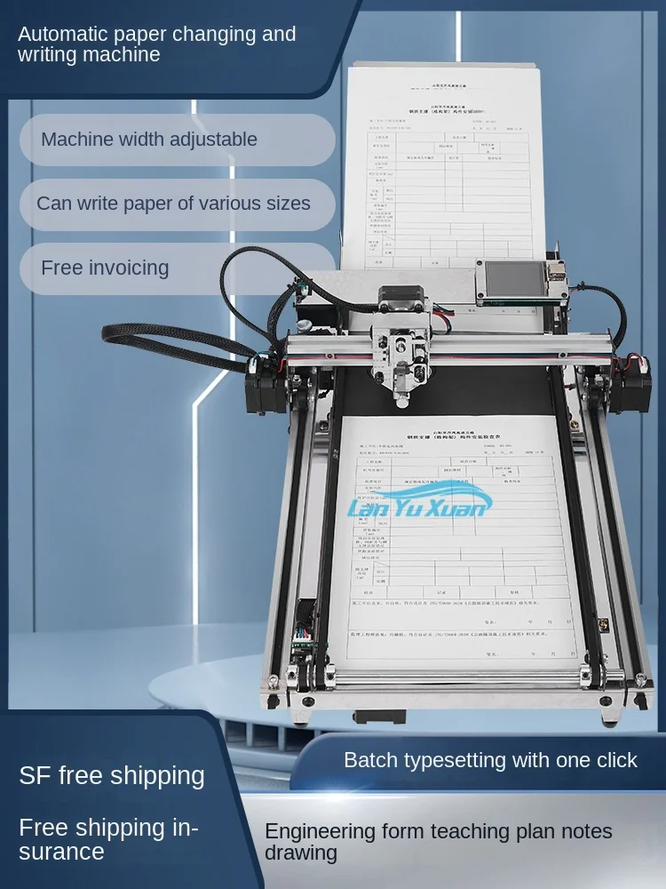 

The writing robot imitates, copies notes, turns pages, fills out project forms, and automatically changes paper printers.