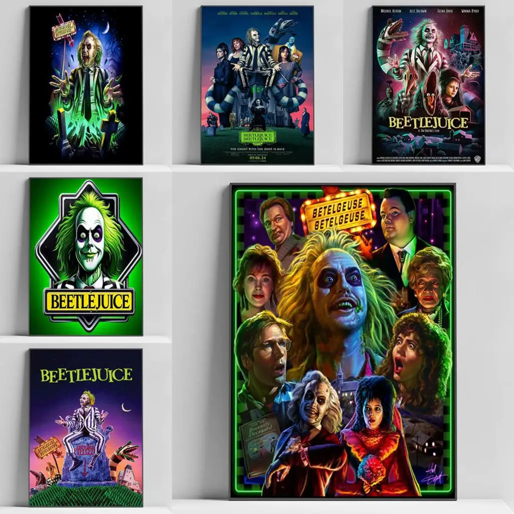 Classic Movie B-Beetlejuice Horror Comedy Vintage Tim Burton Film Poster Frames Wall Pictures Photo for Living Room Decoration