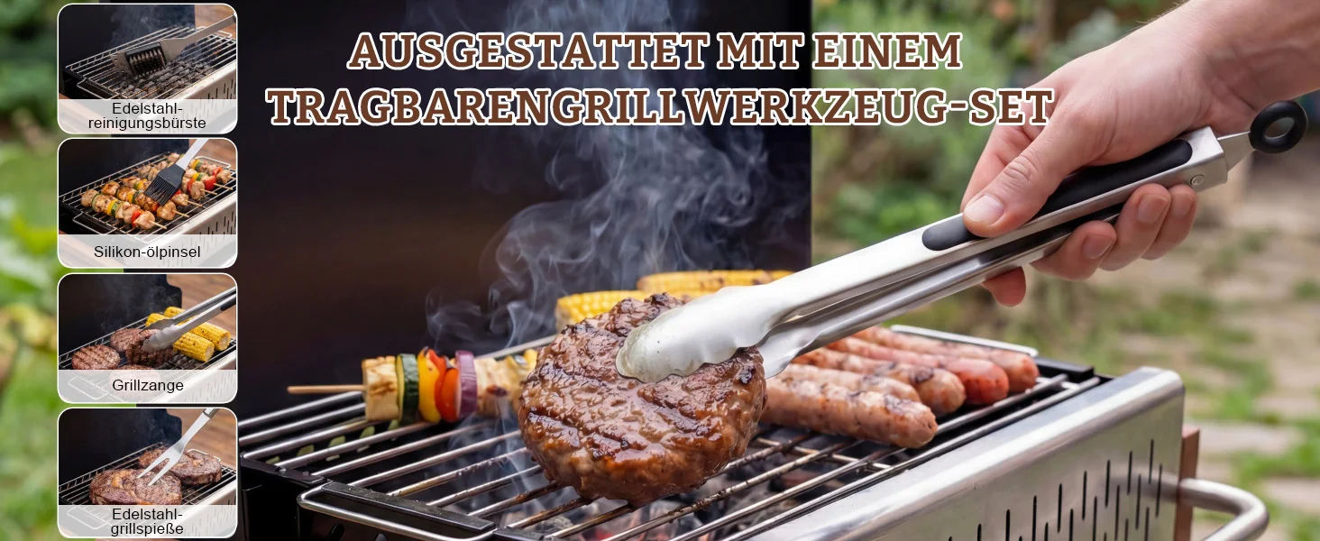 HOMAVO tragbarer grill, kompakter Holzkohlegrill für den Außenbereich, geeignet für Camping, Picknick und Garten, 1-4 Personen – Detail 3
