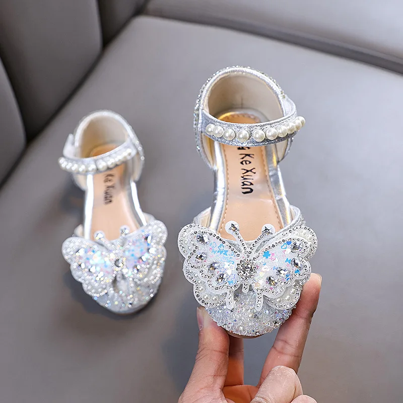 

Baby Girls Rhinestone Flat PU Leather Shoe Dance Performance Party Wedding Shoes Spring Autumn New Children Princess Shoe Sandal
