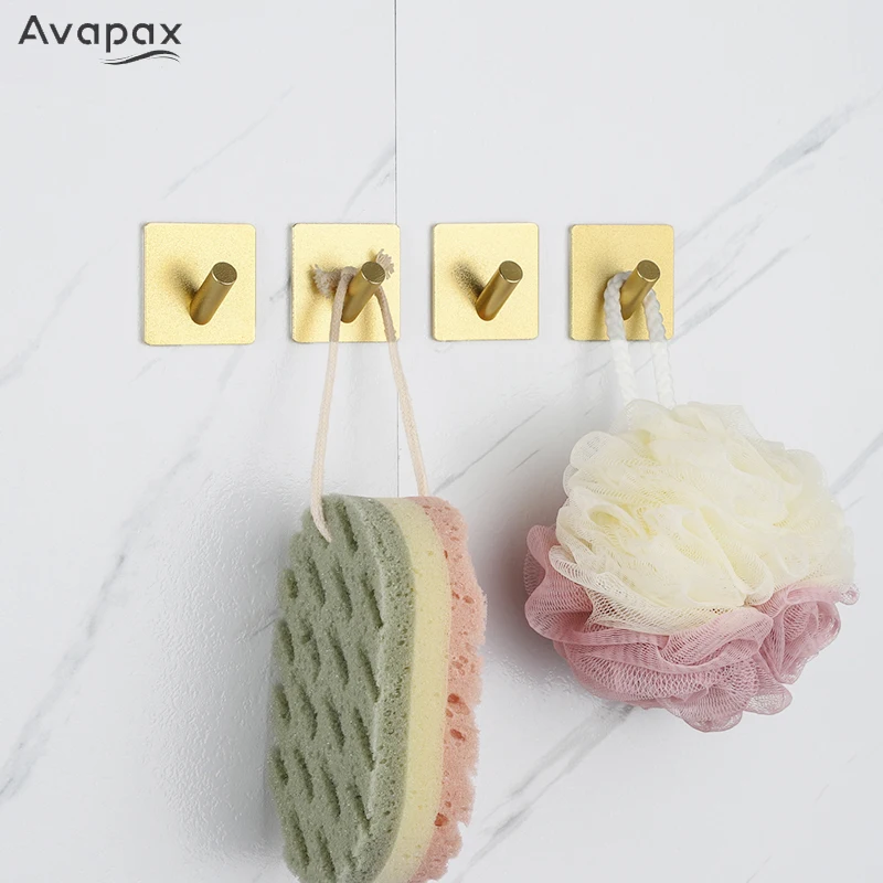 Avapax Self Adhesive Wall Coat Rack Clothes Rack Hanging Hooks Key Holder Rack Towel Hooks Space Aluminum Bathroom Accessories