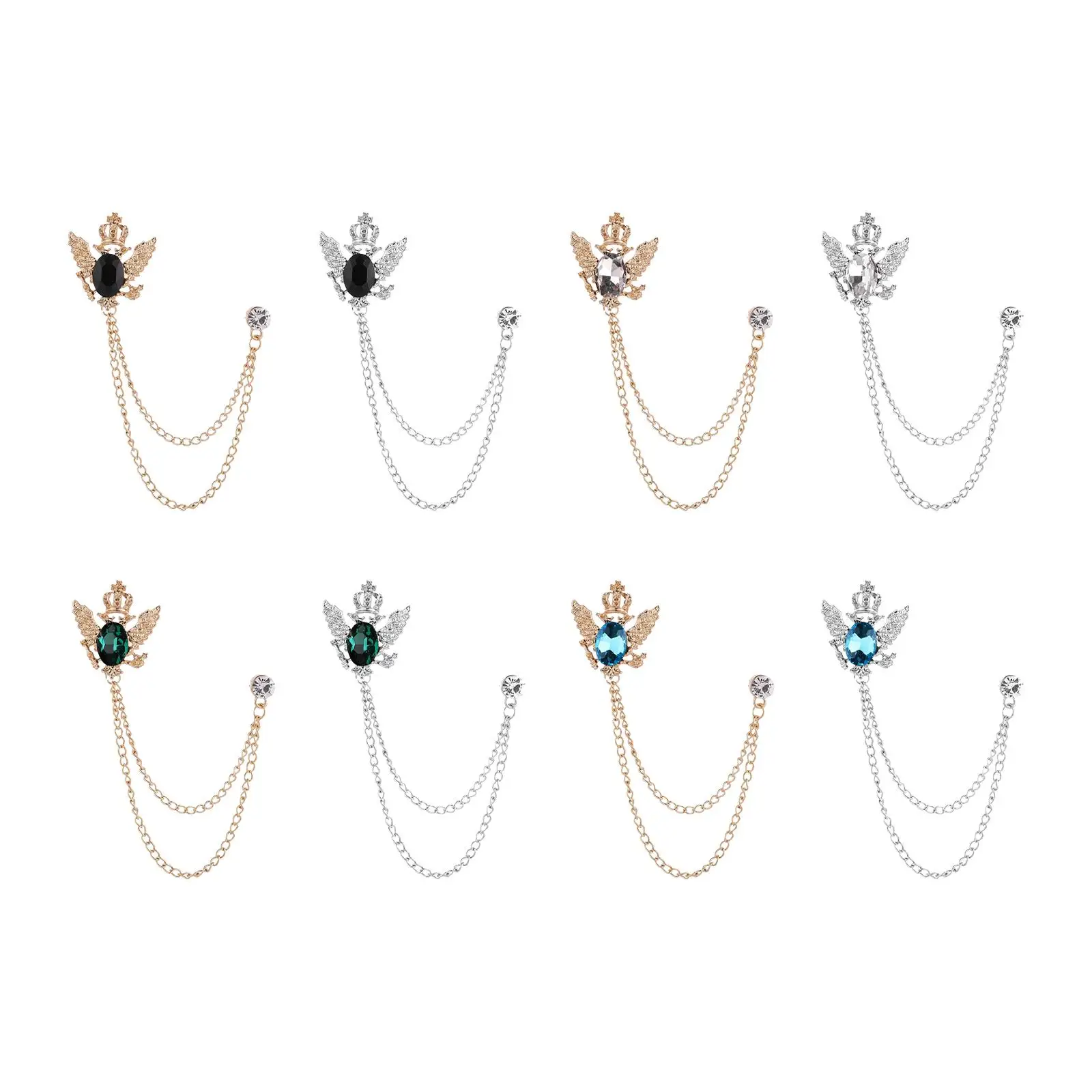 2-6pack Suit Brooch with Chain Alloy Crown Rhinestone Brooches for