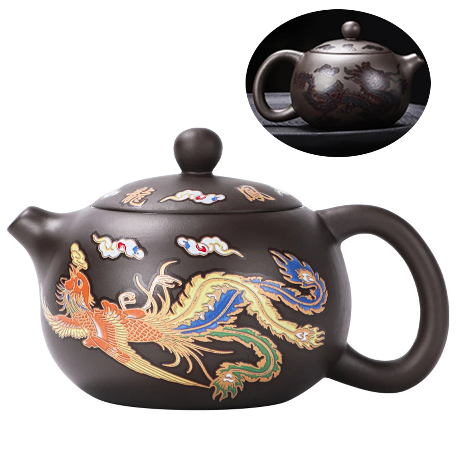 Hand-made Dragon and  Teapot Color-changing Purple Clay Teapot for Wood Stove or Stovetop