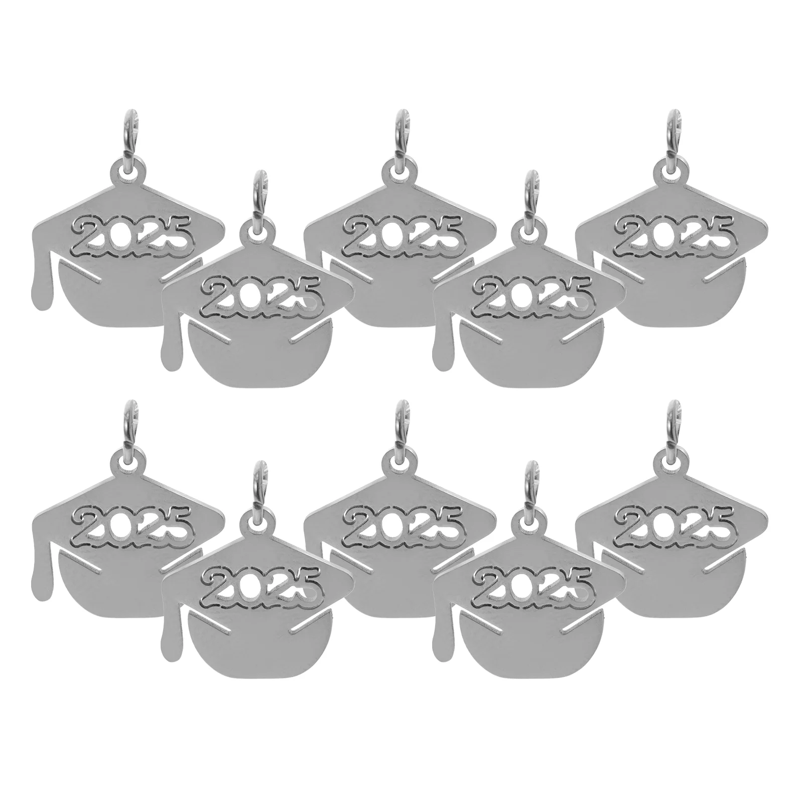 Afstuderen Cap Hanger Charms Doktershoed DIY Accessoires Nieuwjaar 2025, Zilver Roestvrij Staal Jaren