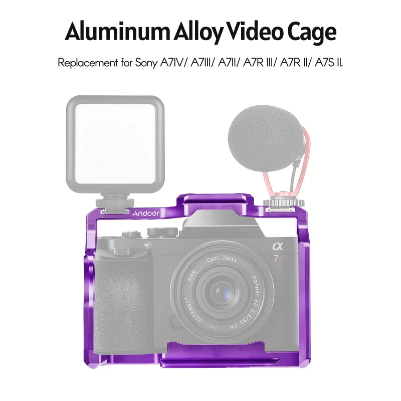 Andoer Camera Cage Aluminum Alloy Cage Cold Shoe Mounts 1/4 Inch Threads for Sony A7IV/ A7III/ A7II/ A7R III/ A7R II/ A7S II