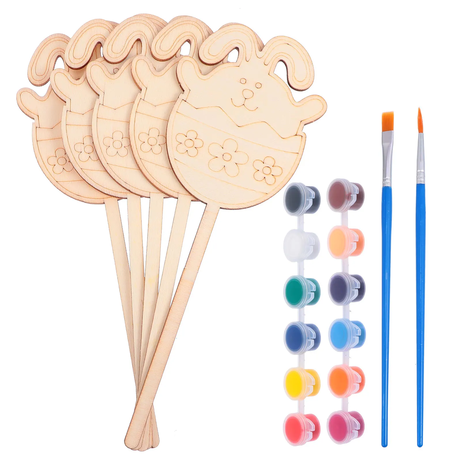 Decoración de conejo de madera DIY, pintura de Pascua, materiales de juguete, tarjetas, manualidades para interiores, artículos de arte, adorno para colorear hecho a mano