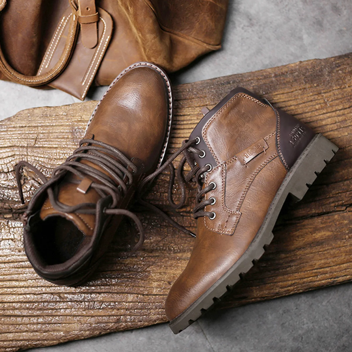 Fashion Retro Ankle Leather Men Boots High-Top Side Zipper Tooling Black Brown Classic Outdoor Non-slip Boots Autumn Shoes