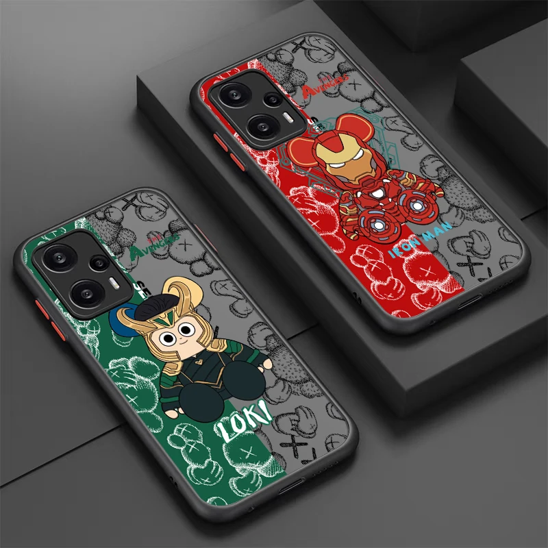 Marvel Cartoon iron man Loki For POCO X5 X4 X3 NFC X2 M5S M4 M3 M2 C55 C51 F5 F4 GT Pro 5G Frosted Translucent Phone Case