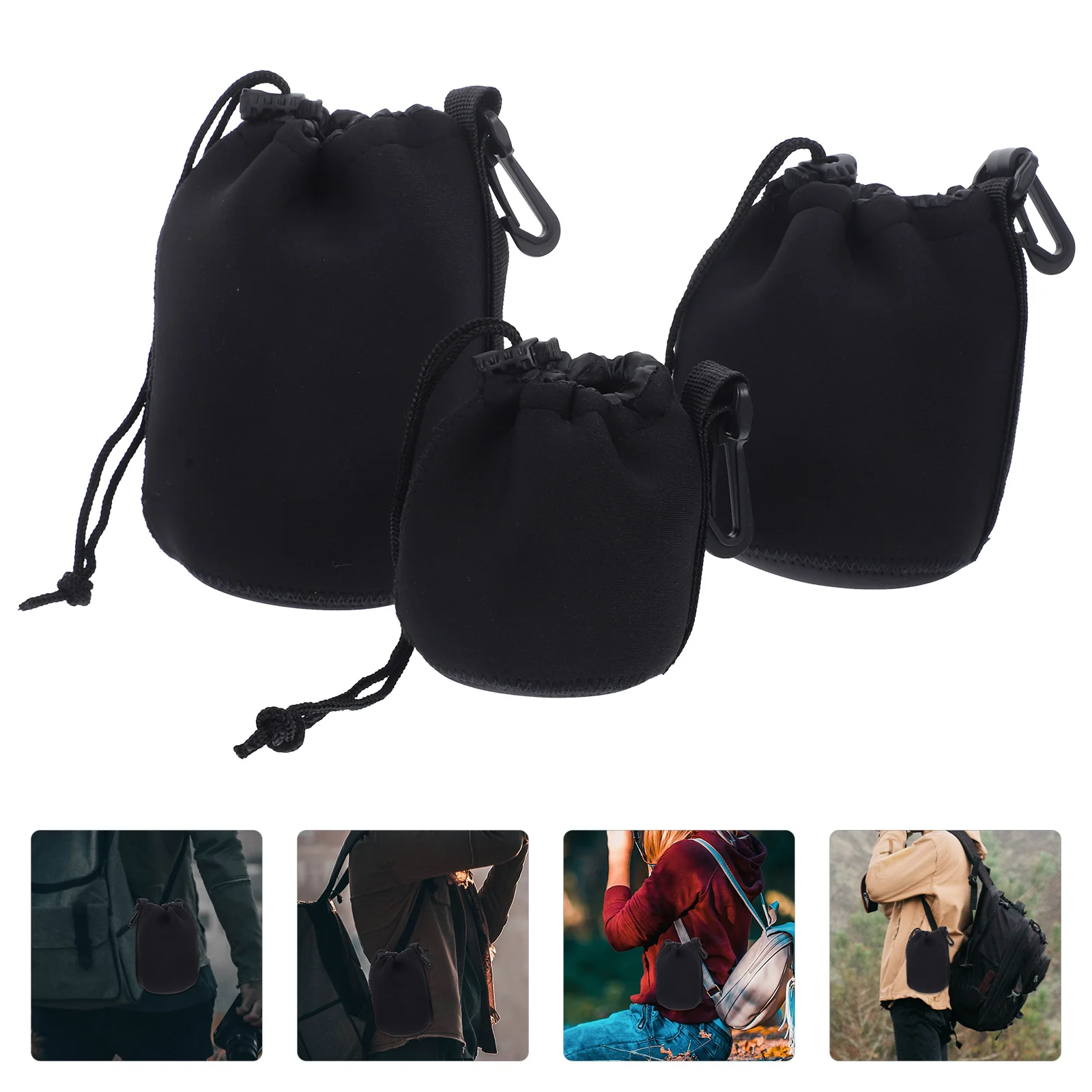 

3pcs Storage For Drawstring Protector Pouch Outdoor Durable Travel Case Camera Storage Pouches For Camera Lens Lens Pouch