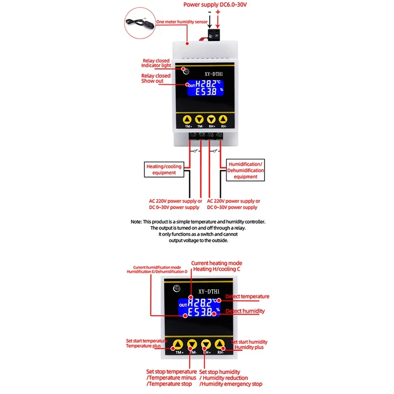 Imagem -05 - Lcd Rail Display Digital Termostato Temperatura Controlador de Umidade Sensor Módulo de Relé de Canal Duplo 10a Xy-dth1