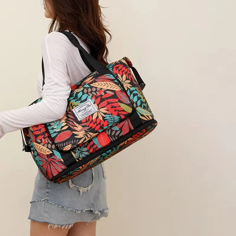 Women\'s printed fitness travel bag expandable waterproof sports swimming large capacity handbag luggage