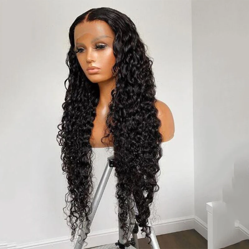 Perruque Lace Front Wig sans colle bouclée crépue longue pour femme, cheveux de bébé noirs naturels, densité 180, doux, préplumé, degré de chaleur, 03/26