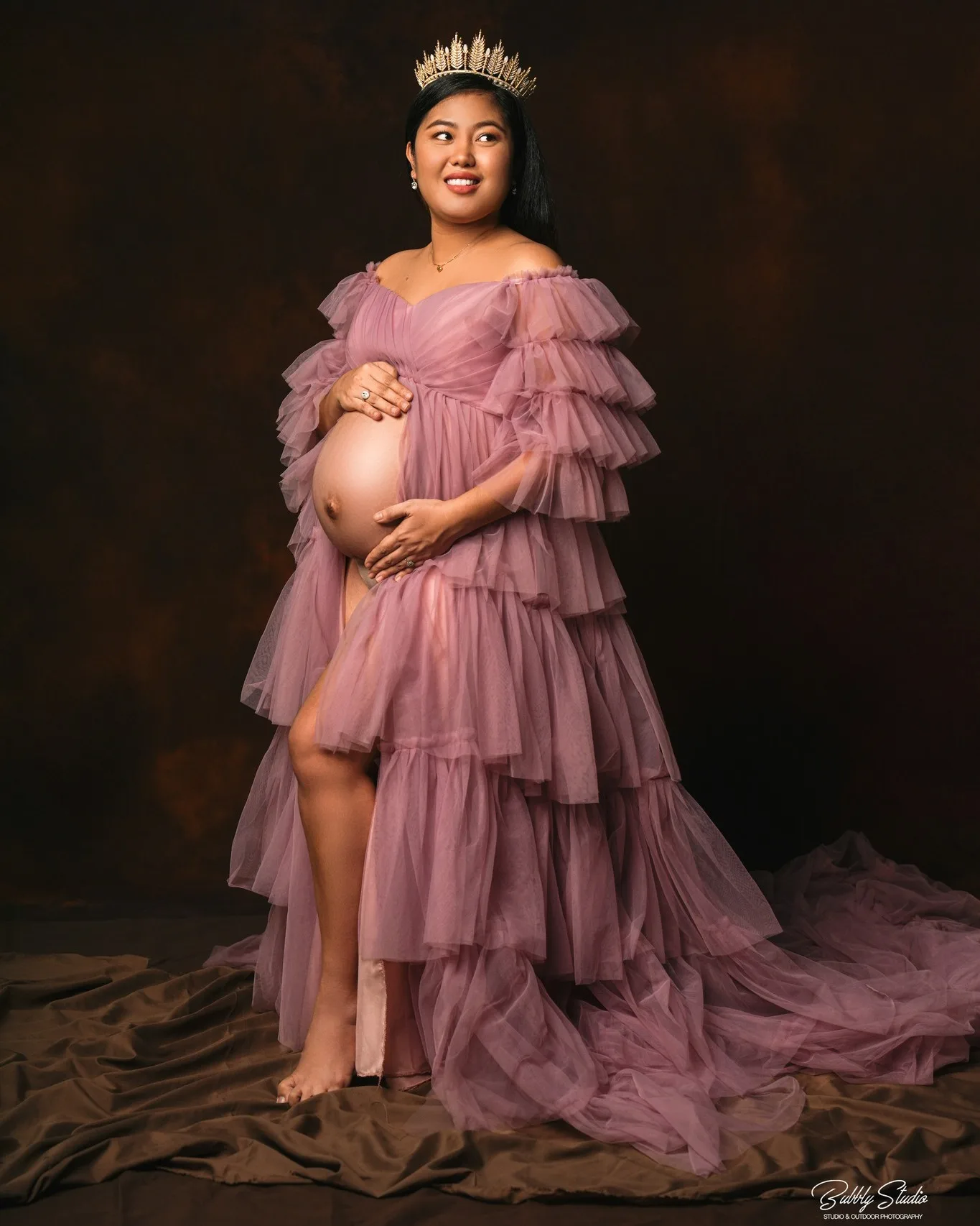 

Pink Woman Pregnant Prom Dress Sexy Off Shoulder Full Sleeve Maternity Bridal Morning Robes Evening Gown Sleepwear Customized