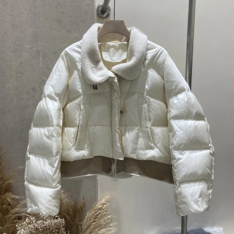 

Winter New Women's Down Jacket Commuter Collar Splicing Lamb Wool Short Jacket