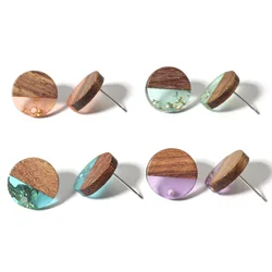 10PCs New Wood Effect Resin Ear Post Stud Earrings Findings For Women Jewelry Round Multicolor With Loop DIY Earring 14mm Dia.