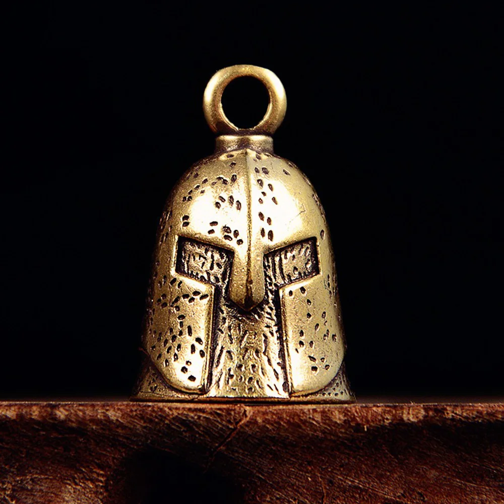 Carved Spartan Warrior Helmet  Statue Retro Brass Bell for Home Decoration DIY Hanging Accessories Collectibles Gift