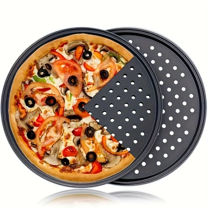12Inch Carbon Steel Perforated Pizza Pan with Holes Oven-Safe Baking Sheet Grill Tray for Cheese Roasting Kitchen/Restaurant Use