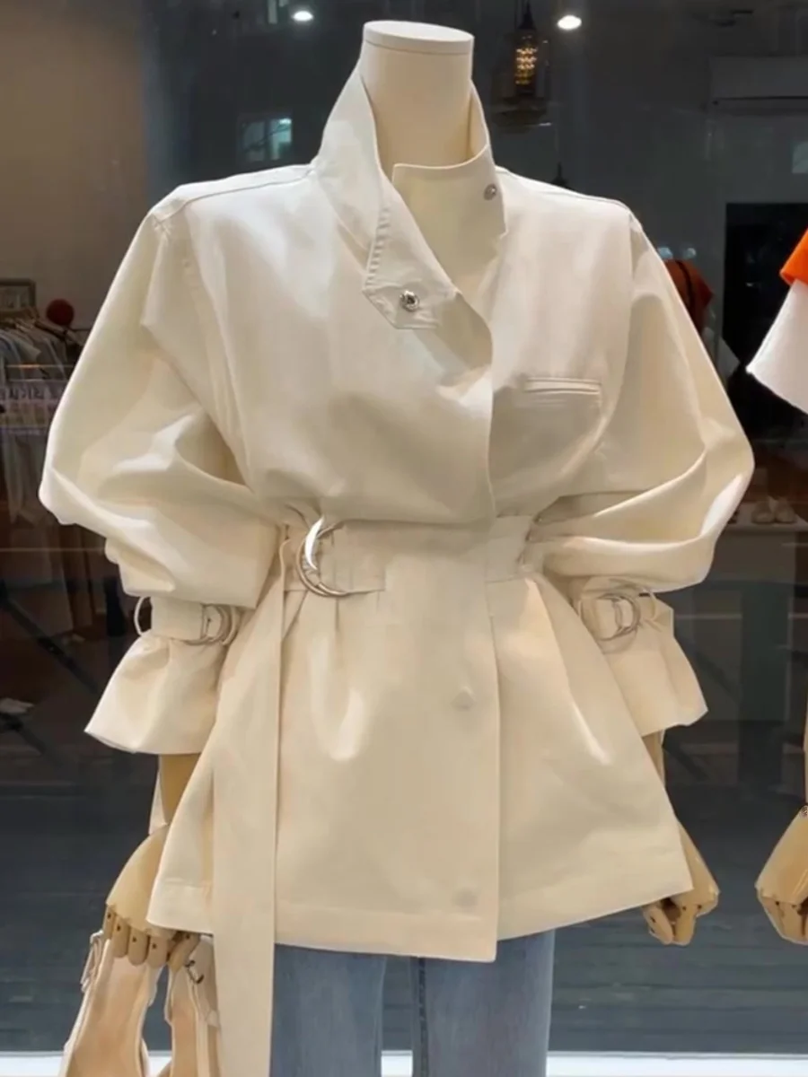 

Trench Coat With Hood Women'S Autumn Cotton-Padded Anti-Ultraviolet Sun-Protective Full-Body Decorated Clashing Graceful Epaulet