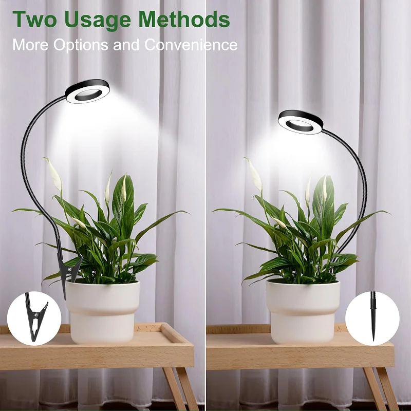 Clip-On LED Plant Grow Light 360° Gooseneck 10-Level Dimmable & Timer Grow Lights for Indoor Plants for Small Plant Succulents