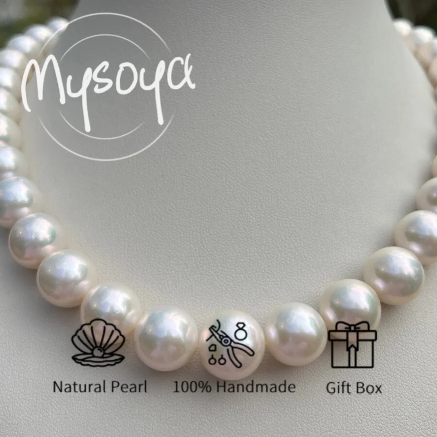 

MYSOYA 12-15 мм белое жемчужное ожерелье Эдисона для женщин и мужчин с подарочной коробкой идеальный подарок на свадьбу, день рождения, Рождество, Новый год