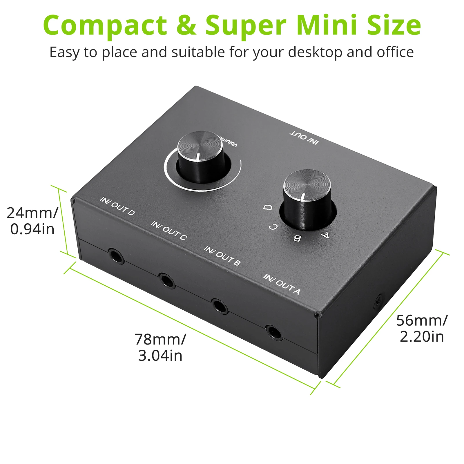 4 Way/2 Way 3.5mm Stereo Audio Switcher Bi-Directional Audio Switch Splitter Box 2x1/1x2 4x1/1x4 Switcher with Mute Button