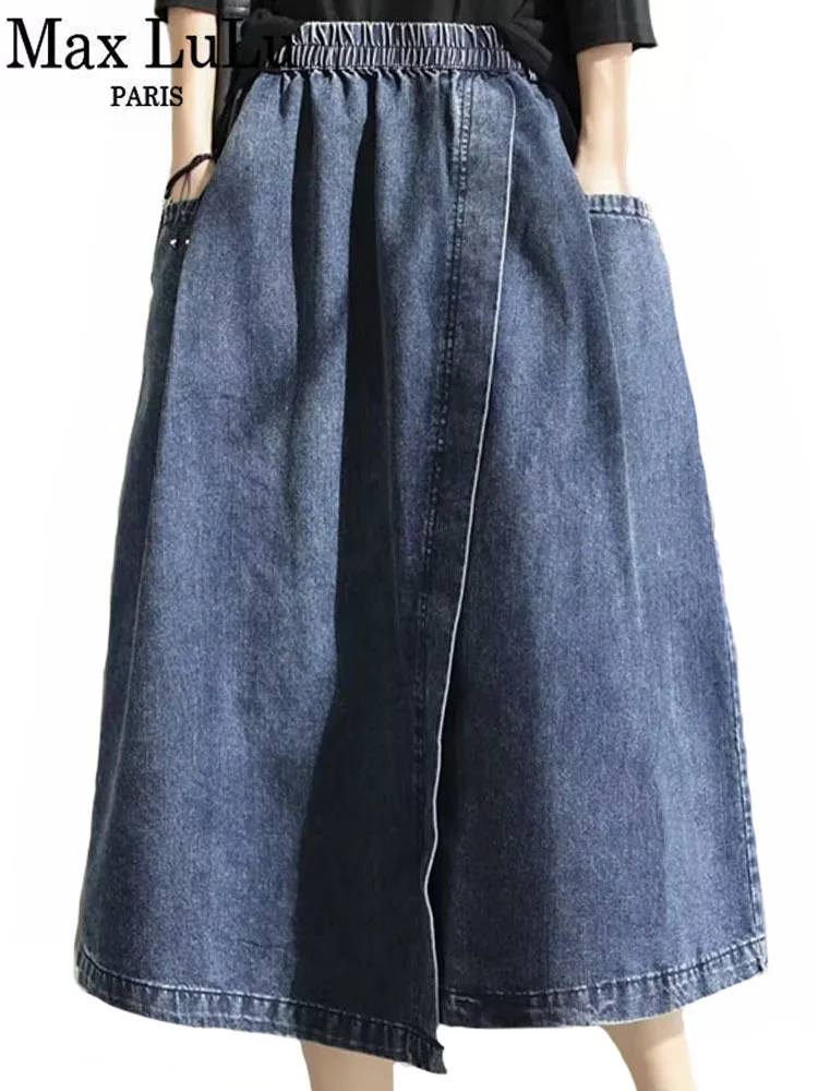 Max LuLu 2024 Spring New Streetwear Womens Fashion Vintage Loose Denim Skirts Females Luxury Classic Leisure Harajuku Clothing