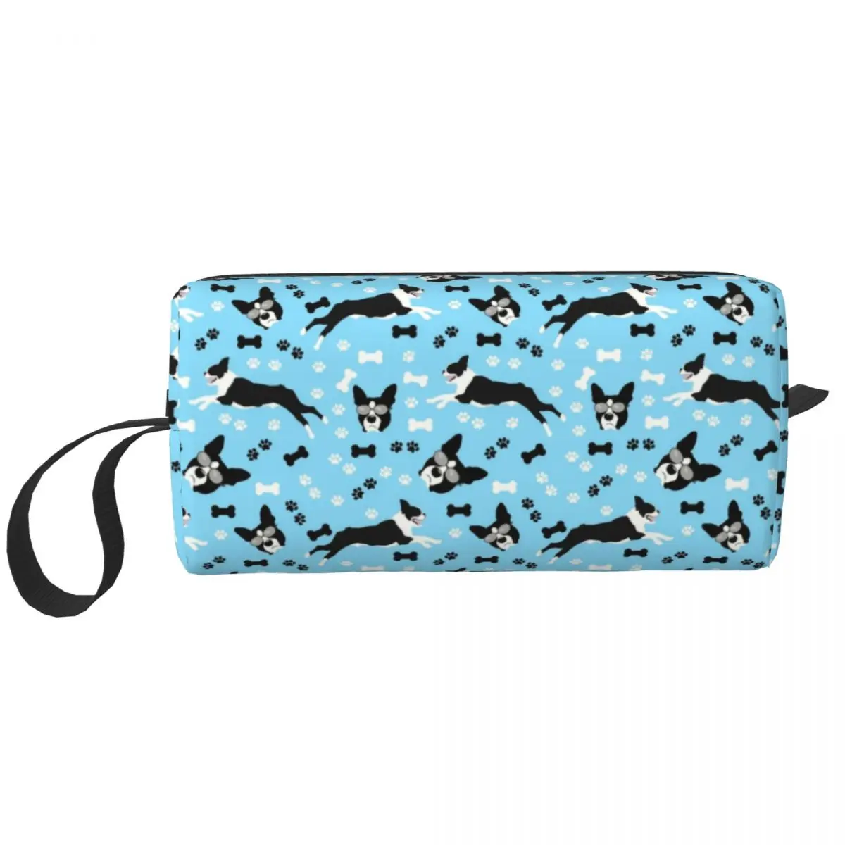 Custom Boston Terrier Dog Paw Pattern Travel Cosmetic Bag Women Puppy Pet Toiletry Makeup Organizer Lady Beauty Storage Dopp Kit