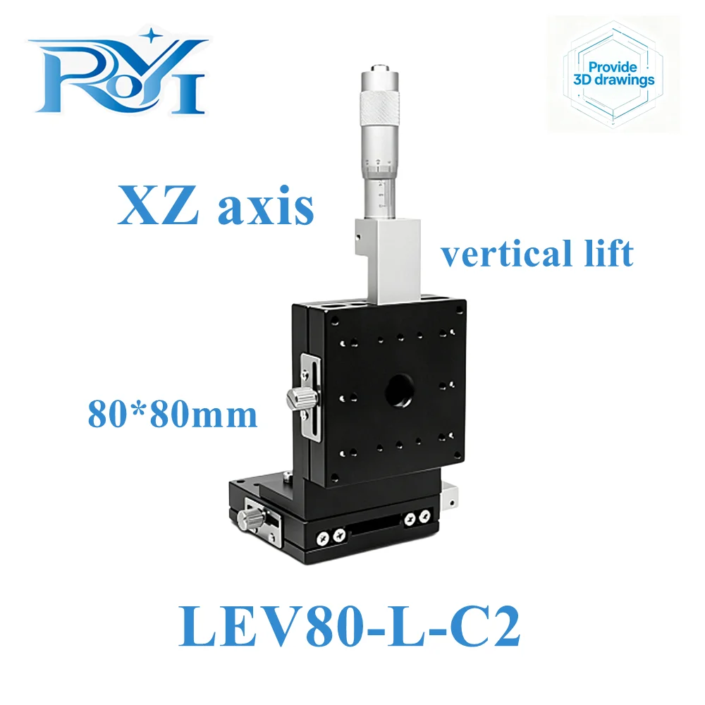XZ Axis 80*80mm LEV80-L-C2 Sliding Table Manual Displacement Vertical-Lift Fine Tuning Platform Cross Roller Linear Guide Stage