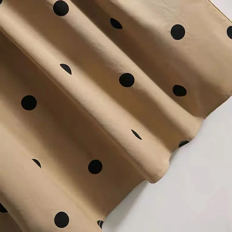 المرأة البولكا نقطة قميص فستان طباعة موضة ريترو ثنى الوقوف طوق القطن ركاب نمط الكاكي قصيرة الأكمام بولو طوق حزام