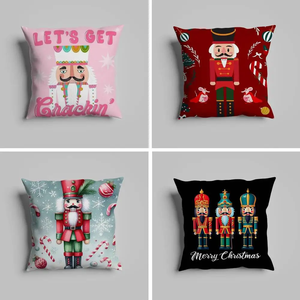 

Merry Christmas Nutcracker Pillow Case For Car Pillows 60x60 Cushions Luxury Double Sided Cover Home And Decoration Sofa 30x30