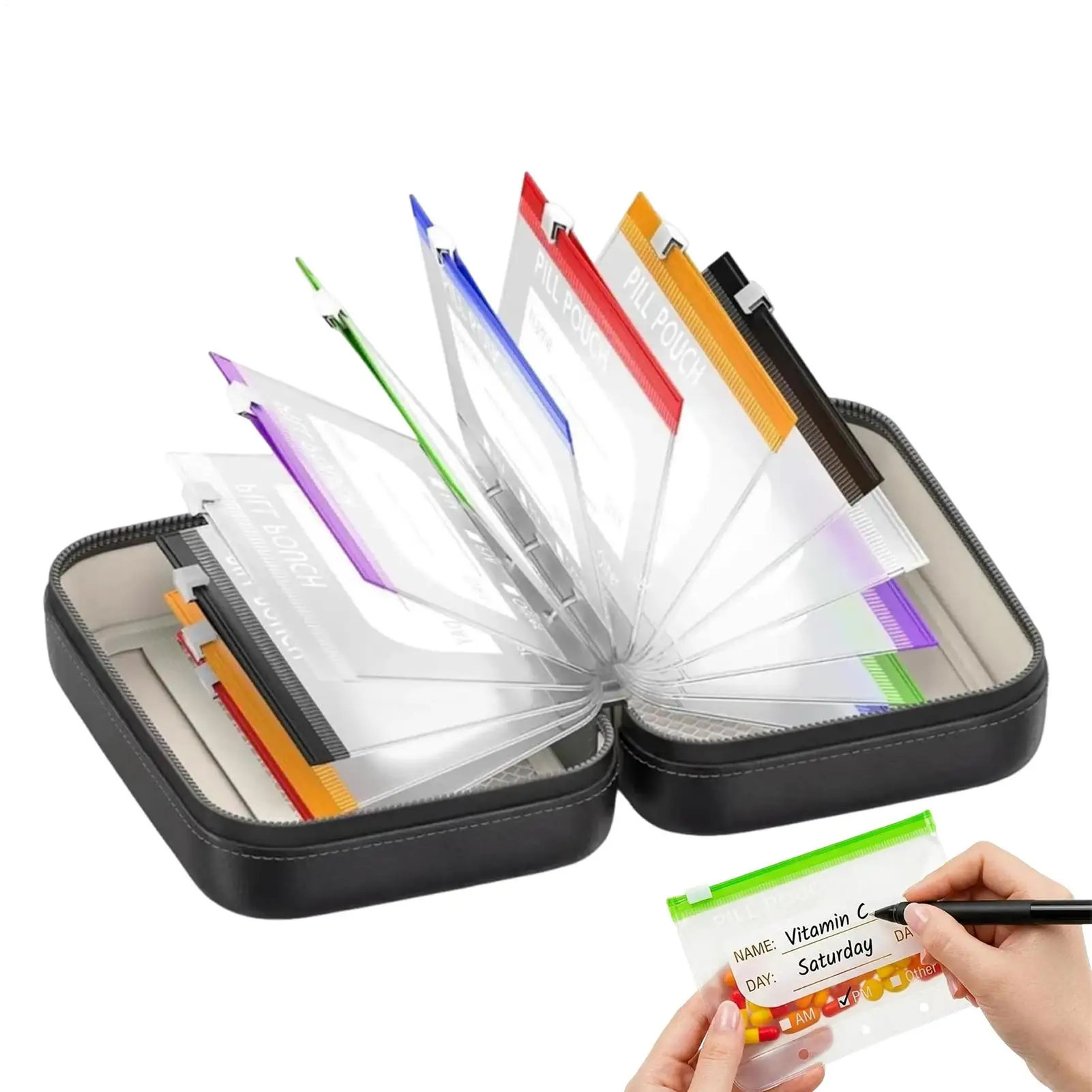 Pill Pouch Bags Waterproof 7-14 Days Supplement Case with 14 Compartments Zippered Reusable Travel Pill Pouch for Elderly Kids