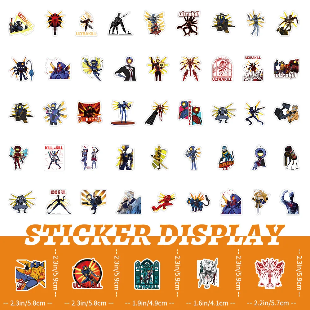 50pcs ULTRAKILL Cartoon Game Graffiti Stickers Mobile Phone Skateboard Cabinet Decorative Stickers