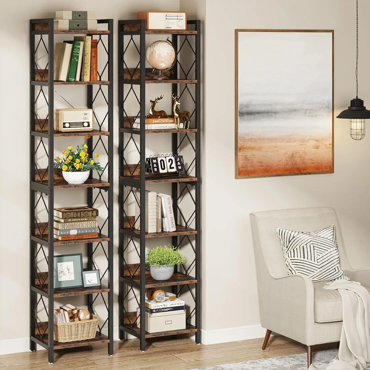 78.7 Inch Extra Tall Narrow Bookshelf, 7-Tier Skinny Bookcase for Small Spaces, Freestanding Display Shelves, Multifunctional