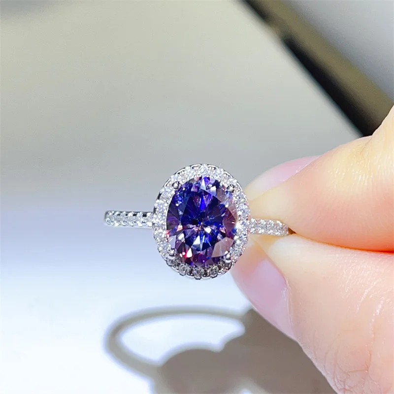 

Carat Shining Purple Oval Diamond Ring For Women 3ct Moissanite PT950 Platinum | 3ct main diamond, bright and dazzling