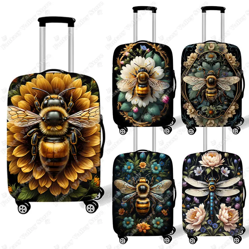 

18-32 Inches Golden Bee with Flowers Print Luggage Cover Fantasy Honey Bee Suitcase Protective Covers Travel Accessories