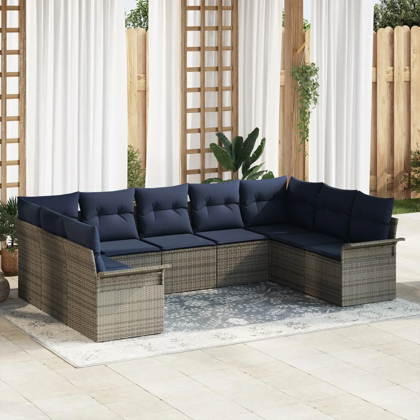 

Light Grey Poly Rattan 9 Piece Outdoor Sofa Set with Cushions Comfortable Patio Furniture