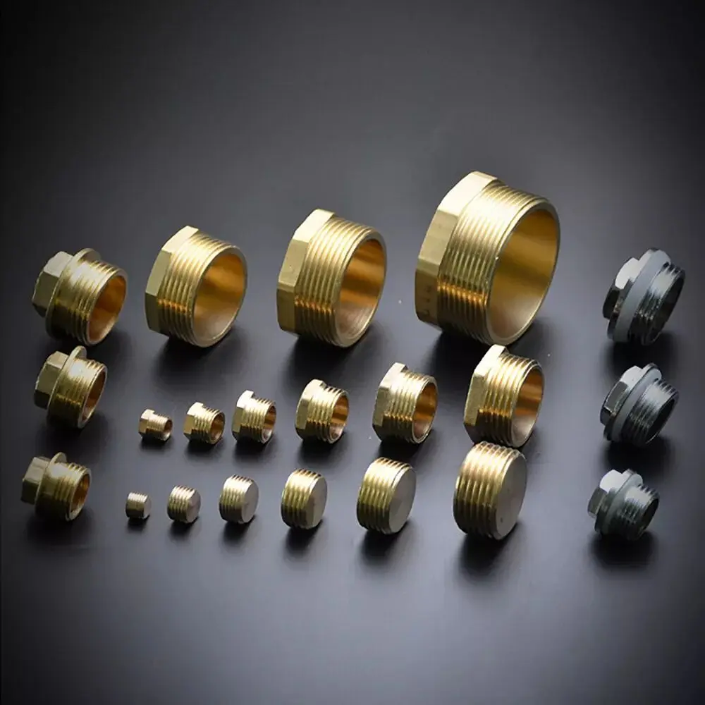 New Brass Threaded Pipe Plug Threaded Hex Head Pipe End Cap Pressure Resistant Corrosion Resistant Blind Stopper Oil Pipe