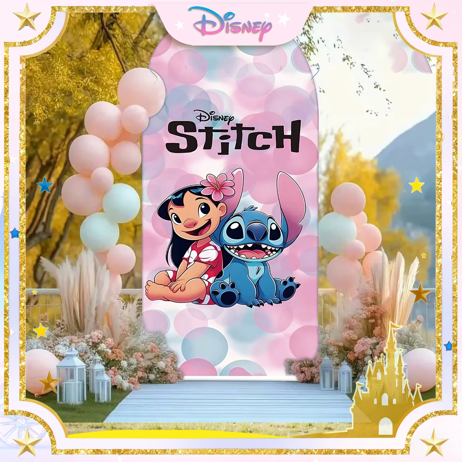 

Disney Lilo & Stitch Arch Backdrop Custom Cover Disney Theme Kids Birthday Party Decor for Baby Shower Elastic Photography